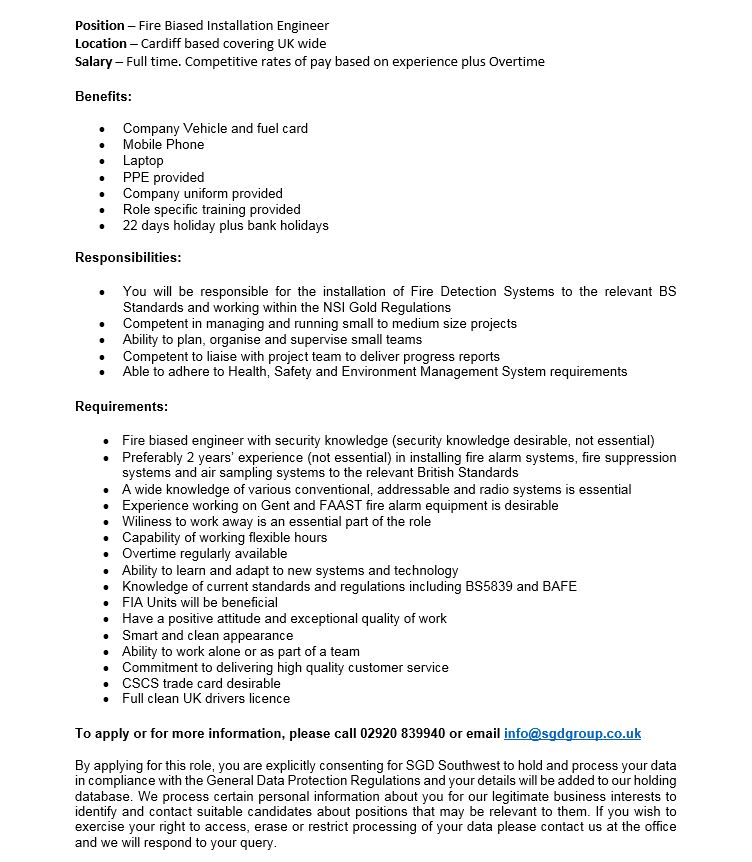 ADC Fire Systems on Twitter "Job alert We are currently inviting