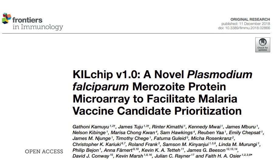 KEMRI-Wellcome Trust (@kemri_wellcome) on Twitter photo In order to prioritize candidates for a Malaria Vaccine, Prof. <a href="/FaithOsier/">Faith Osier</a> & team have developed a novel Plasmodium falciparum merozoite protein microarray.
The KILchip v1.0!
Read all about it here --> bit.ly/2QuvdhN
#Malaria #MalariaVaccine In order to prioritize candidates for a Malaria Vaccine, Prof. <a href="/FaithOsier/">Faith Osier</a> & team have developed a novel Plasmodium falciparum merozoite protein microarray.
The KILchip v1.0!
Read all about it here --> bit.ly/2QuvdhN
#Malaria #MalariaVaccine
