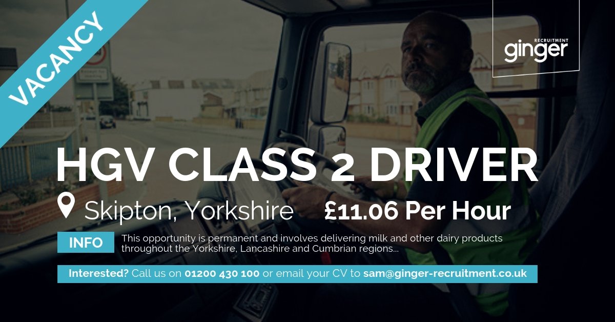 GingerGroupRec's tweet image. We are looking to recruit a #HGVClass2Driver in the #Skipton, #Yorkshire area...

This #HGVDriver role is permanent and involves delivering milk and other dairy products throughout the Yorkshire, Lancashire and Cumbrian region.

📨 CV to sam@ginger-recruitment.co.uk

#Driver #Job