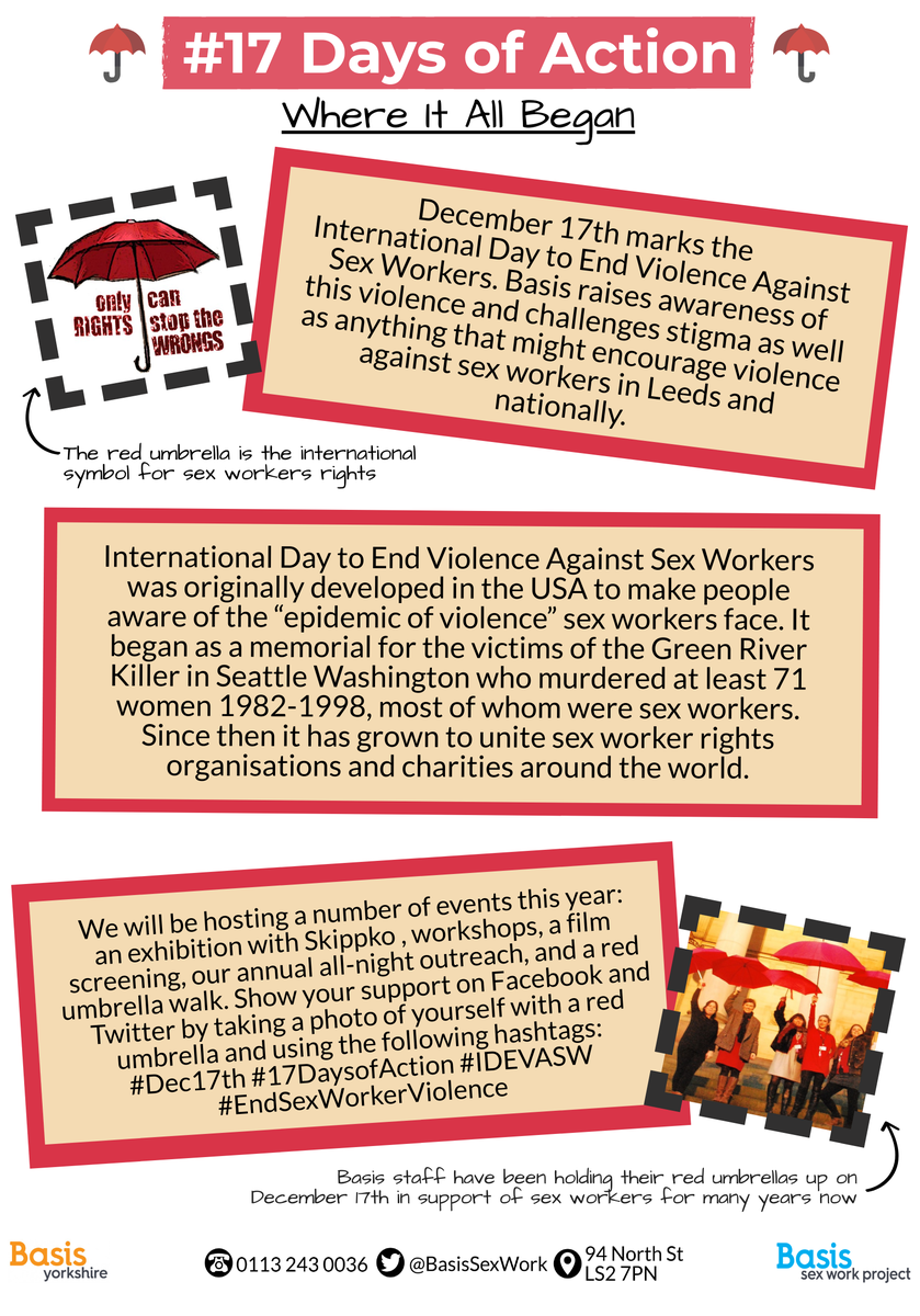 BasisSexWork's tweet photo. International Day to End Violence Against Sex Workers takes place tomorrow on #Dec17th. It's so important that we remember its significance and why we run our #17DaysofAction campaign every year #IDEVASW #EndSexWorkerViolence https://t.co/lh3WjJ9DTP