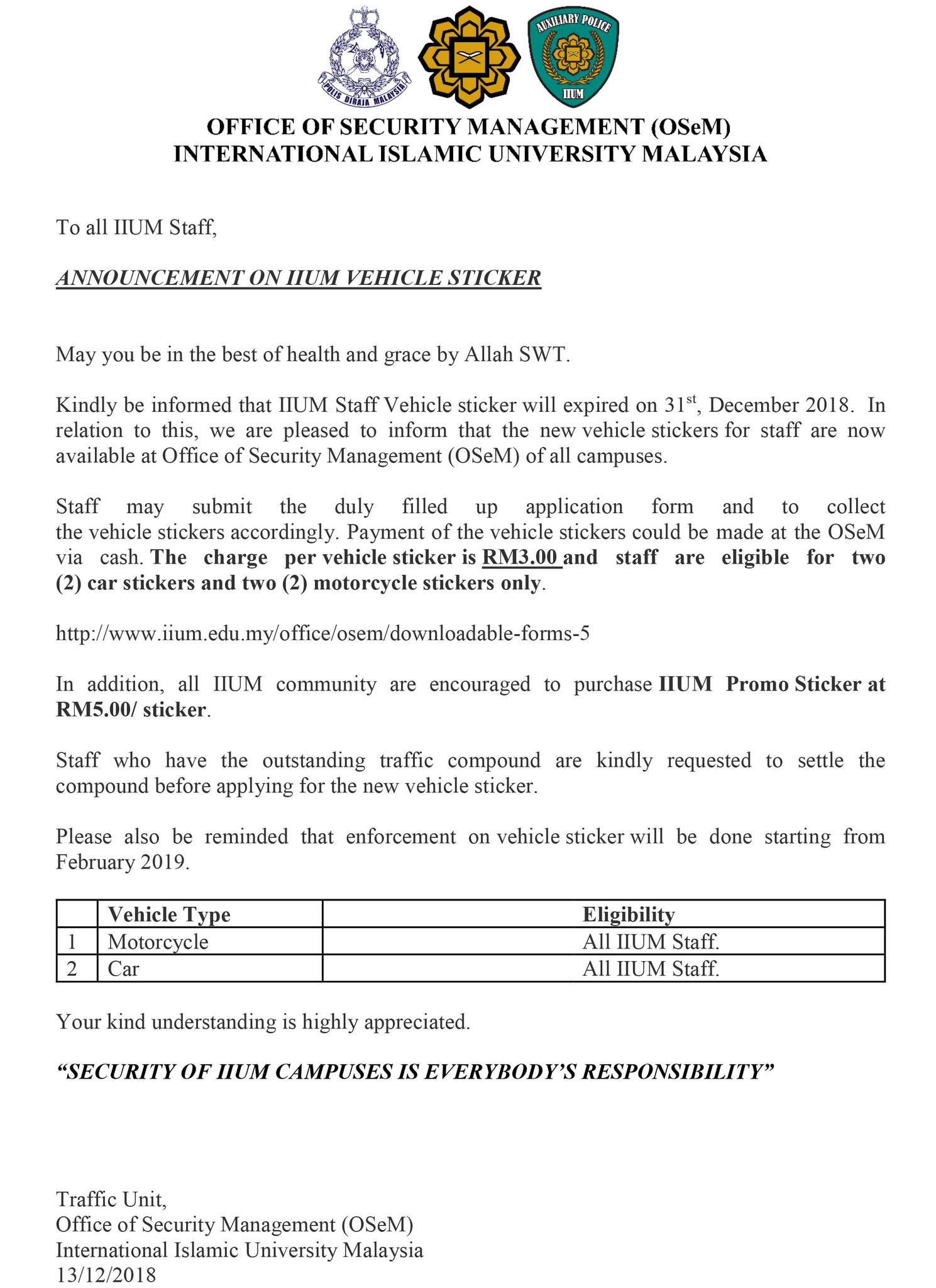 IIUM Auxiliary Police on Twitter "ANNOUNCEMENT ON IIUM VEHICLE STICKER…