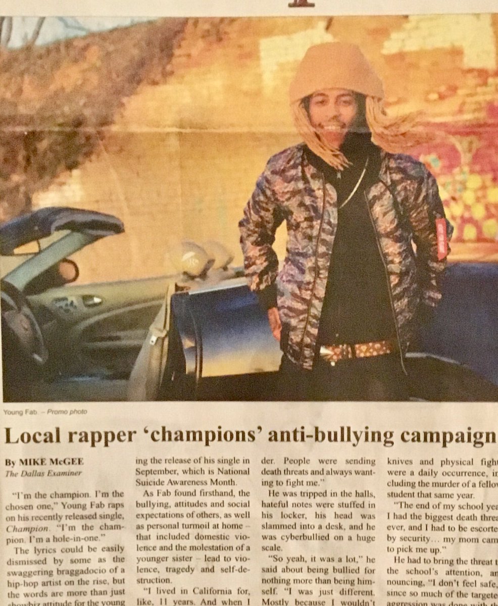 MMcGeeWriter's tweet photo. From 4 suicide attempts & a significant death threat in a violent school, Young Fab has written & rapped his way to SXSW 2019. Online & on newsstands in The Dallas Examiner
@A_CloserLook @NABJ #youngfab #suicideprevention #bullying #domesticabuse #journalism #sxsw #music #rap https://t.co/CTJXTJstwJ