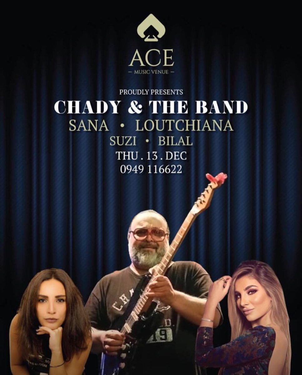 chadynashef's tweet photo. IT'S SHOWTIME!
ACE - Music Venue Opening Night!
Join us on tonight at Ace - Music Venue, Damascus, Syria. For reservations: 0949116622

#ChadyNashef https://t.co/d0jS6ljQXQ
