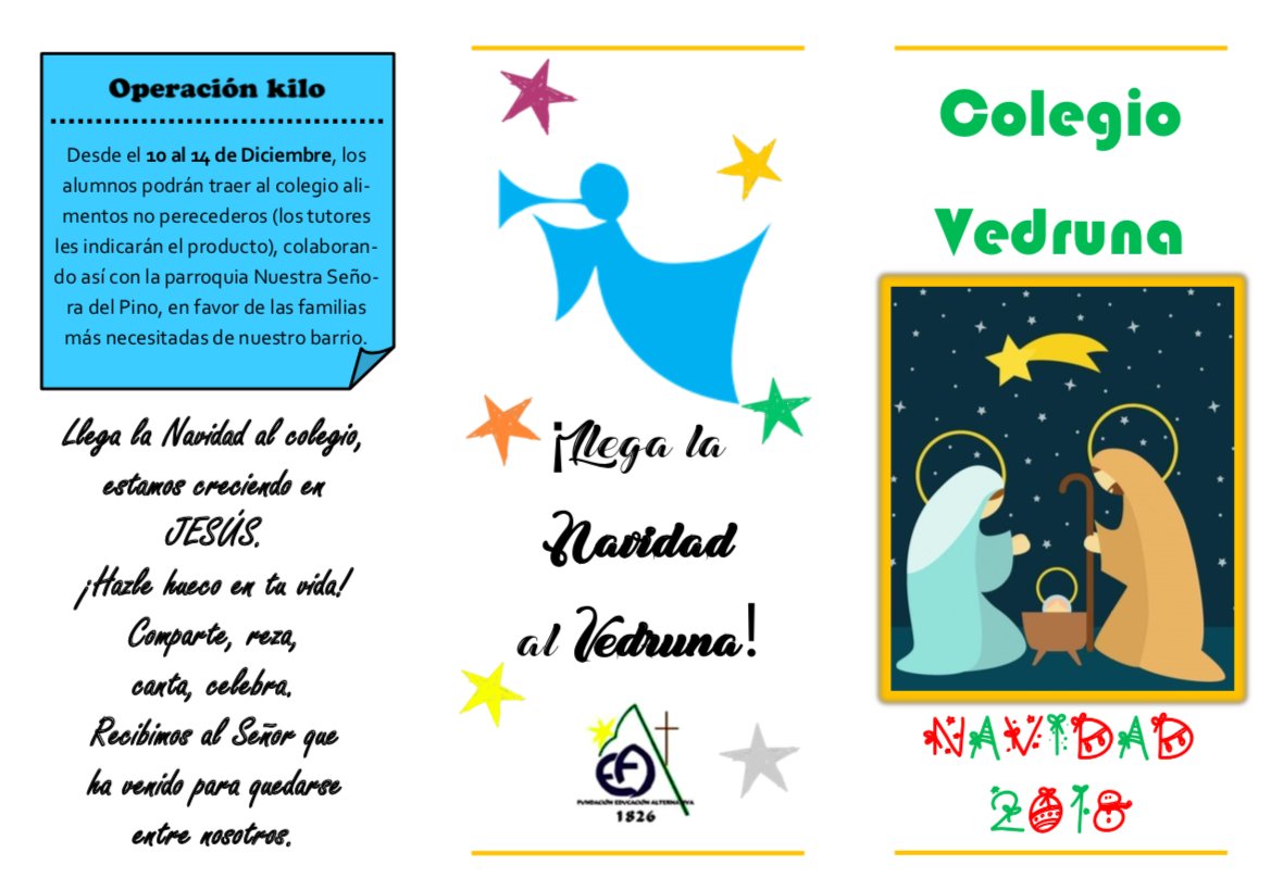 ColegioVedrunaV's tweet photo. Os dejamos el tríptico con toda la información sobre las actividades que realizaremos en Navidad: LLEGA LA NAVIDAD AL VEDRUNA. #somosvedruna https://t.co/gov9Stkvf6