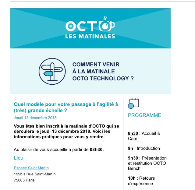 ceurendj's tweet image. It’s about to start #OCTOlesmatinales #OCTOEvents organisées par @OCTOTechnology, thématique excitante : « quel modèle pour votre passage à l’agilité à très grande échelle »