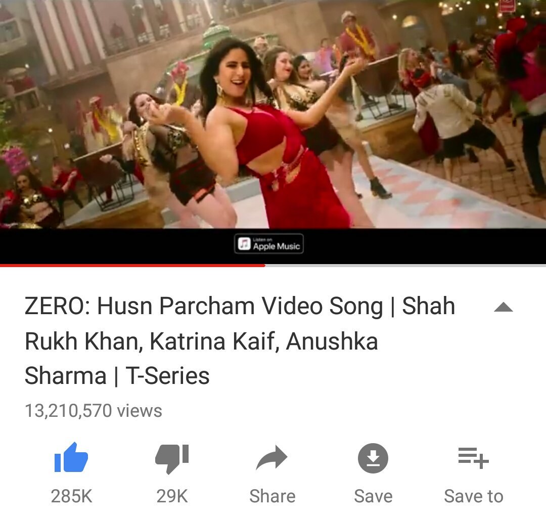 So it's 13.2M+ with 285K+ in 24hrs🔥👏 Truly Amazing!! #HusnParcham Is Clean Blockbuster Song ✌ KATRINA truly Nailed this 💞

#KatrinaKaif #Zero21Dec
