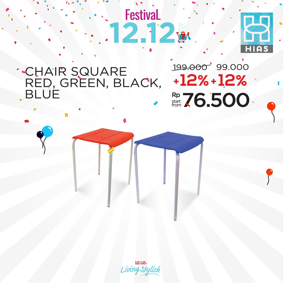 Dapatkan berbagai furnitur dan peralatan rumah tangga HIAS dengan harga diskon 12%+12% sampai dengan 31 Desember 2018 di seluruh store HIAS! Yuk jangan sampai Anda ketinggalan!