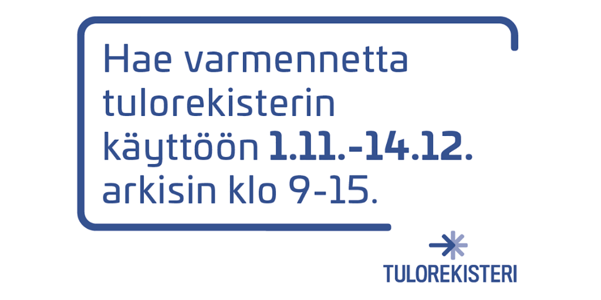 TVRuutiset's tweet photo. Varmennetta #tulorekisteri'n käyttöön voi hakea vielä huomiseen klo 15 saakka, jonka jälkeen palvelussa on käyttökatko 1.1. saakka. Varmenne tarvitaan, jos palkkajärjestelmästä on yhteys tulorekisteriin.  https://t.co/7kX5e1wAJz https://t.co/kYts1XsJJy