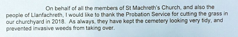 NorthWales_CP's tweet photo. Another day, another letter of thanks to the #CommunityPayback team in North Wales. This time from St Machreth's Church in #Llanfachreth #Gwynedd https://t.co/1Ssgjso09c