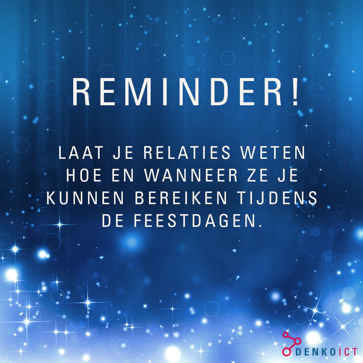 Denko_ICT's tweet photo. We zitten alweer halverwege december... Tijd om alvast na te denken over de openingstijden met kerst en oud &amp; nieuw. Naast het informeren van relaties, moet ook de telefooncentrale worden aangepast. Regel dit tijdig, zodat het er niet bij inschiet! > https://t.co/aAUHhGW20R https://t.co/wnfGj08ksZ