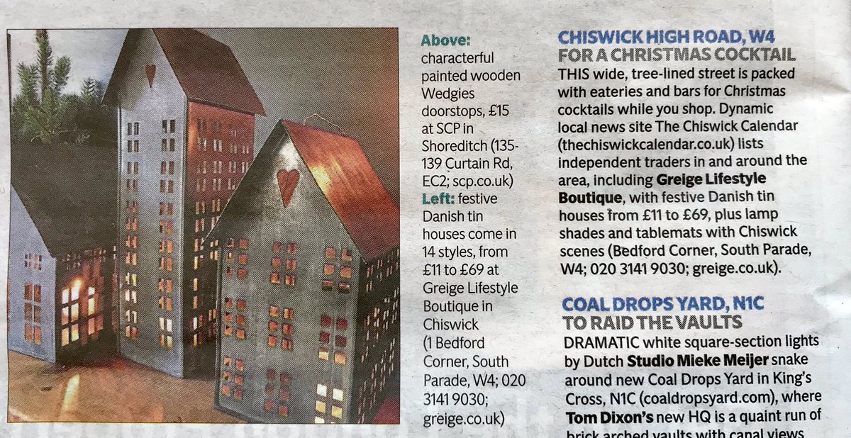 Great to see <a href="/GreigeLifestyle/">Greige Lifestyle Boutique</a> and <a href="/TheChiswickCal/">The Chiswick Calendar</a> featured in last night’s <a href="/EveningStandard/">nope s</a> . <a href="/madeaboutW4/">made about W4</a> #Chiswick