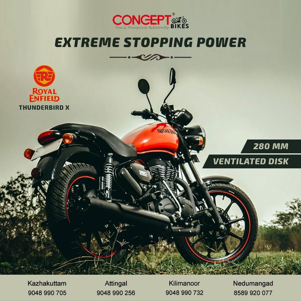 conceptbike's tweet photo. @conceptbike Now @royalenfield #Thunderbirdx with Extreme Stopping power (280mm Ventilated Disk)Kazhakoottam|Attingal|Kilimanoor|Nedumangad
9048990705 #conceptbikes #royalenfield #Thunderbird #ventilatedDisk #DiskBrake #motorbikes #motorbike #bikelife #travel #adventure #enfield https://t.co/D3WBsdfO1v