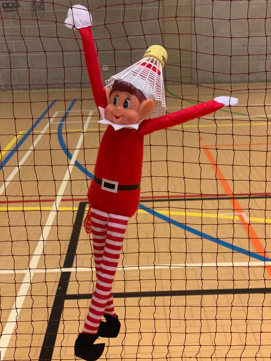 SwimInMaidstone's tweet photo. Poor elf got himself stuck in the net playing badminton last night - oops! https://t.co/AkVQWwNNr2