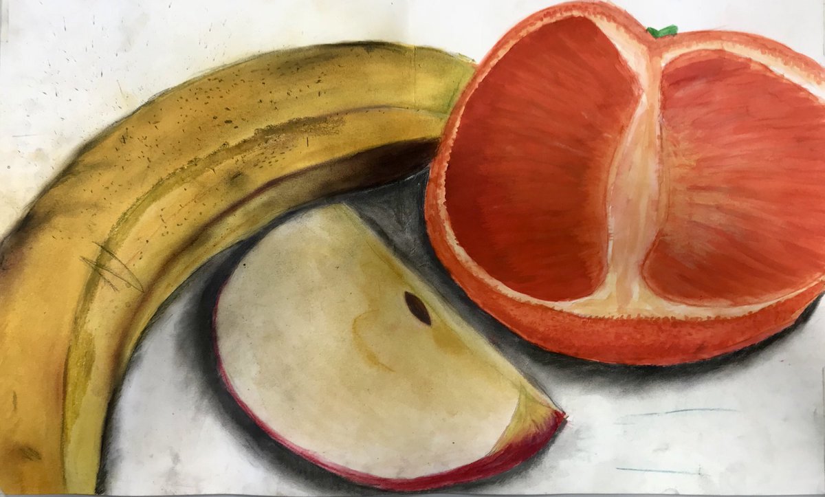 Year 10 study of fruit #art #colour #mixedmedia #fruit #hardworkingstudents