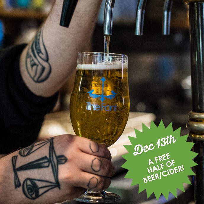 TheFontChorlton's tweet photo. Dec 13th, unlucky for some? Not me mate, I’m dishing out A FREE HALF OF BEER/ CIDER for anyone who follows us, likes this pic & shows it us at the bar!
That’s the #fontadvent for ya! https://t.co/GzQXWonK3T