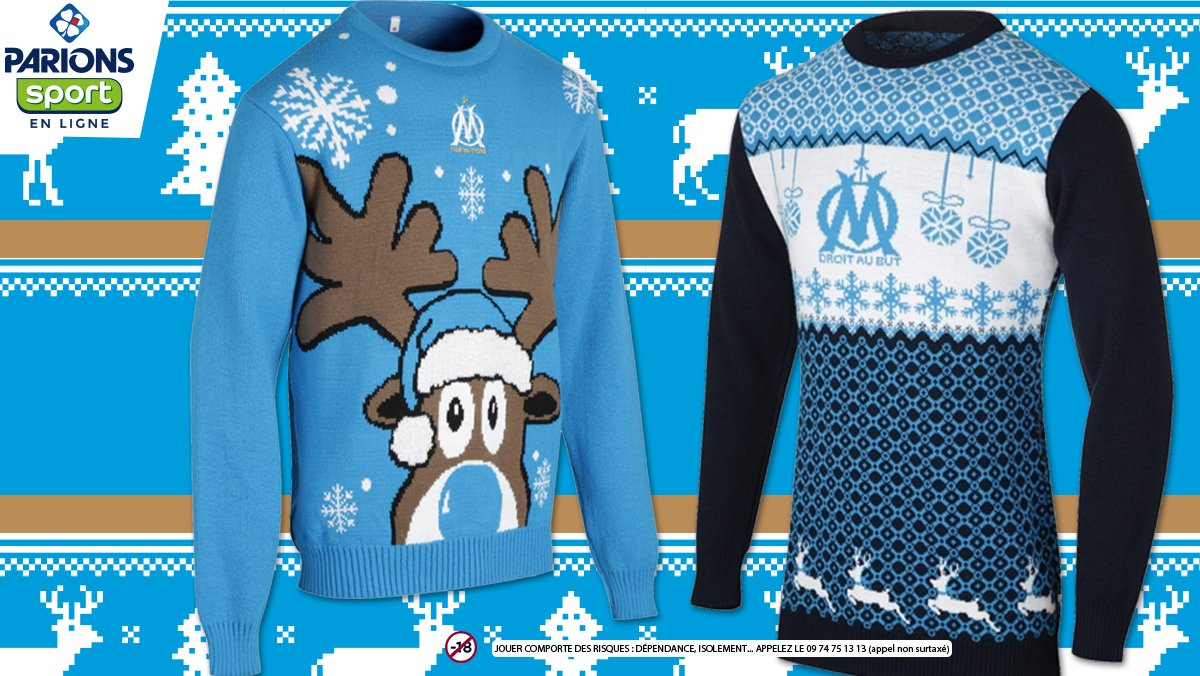 ParionsSport's tweet photo. Pour Noël, tout le monde aura son cadeau, alors RT ce tweet + follow @ParionsSport pour gagner 1 pull de Noël homme (L) ET 1 pull de Noël femme (M) de l'@OM_Officiel pour être à jamais les plus beaux à votre dîner de fête !

TAS demain. https://t.co/mYJSGfmv4I