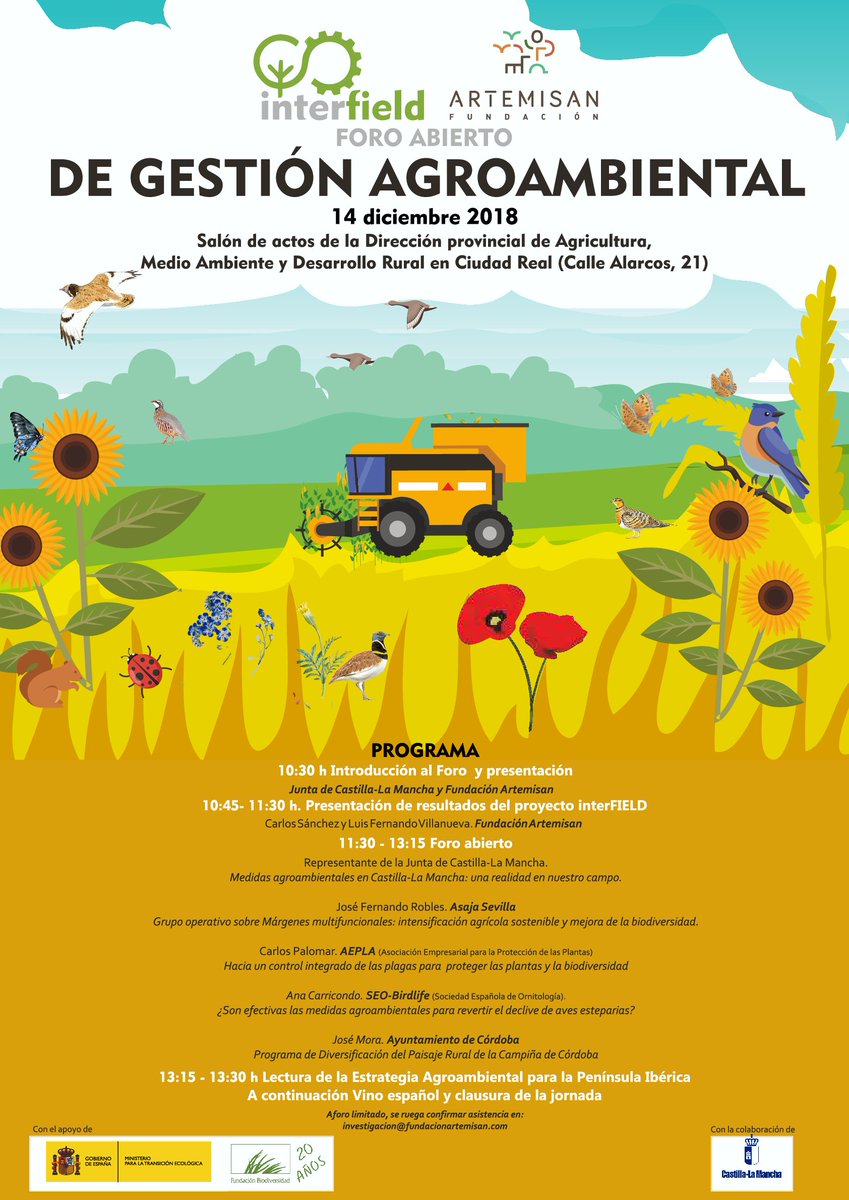 f_artemisan's tweet photo. Mañana presentamos en Ciudad Real los resultados de #interFIELD y la Estrategia Agroambiental para la Península Ibérica.

🔴 ¡Ojo! Ha habido un cambio en el lugar de celebración. Os esperamos a las 10:30 h en la Dirección Provincial de Agricultura. @FBiodiversidad #Biodiversidad https://t.co/z5iXjnTiLW