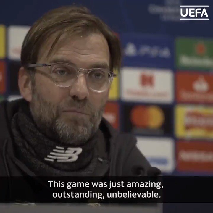 ๐ฃ๏ธ Klopp on Salah: "What a goal!"
๐ฃ๏ธ Klopp on Alisson Becker: "I have no words."
#UCL @LFC