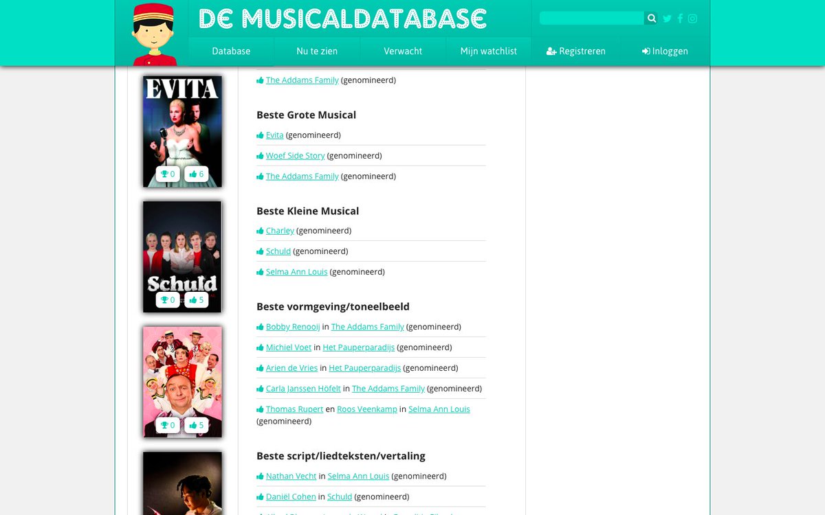 Musicaldatabase's tweet image. Het allerhandigste overzicht met de alle genomineerden voor de #MusicalAwards 2019 is er! Ga snel naar bit.ly/musicalawards om het te bekijken.