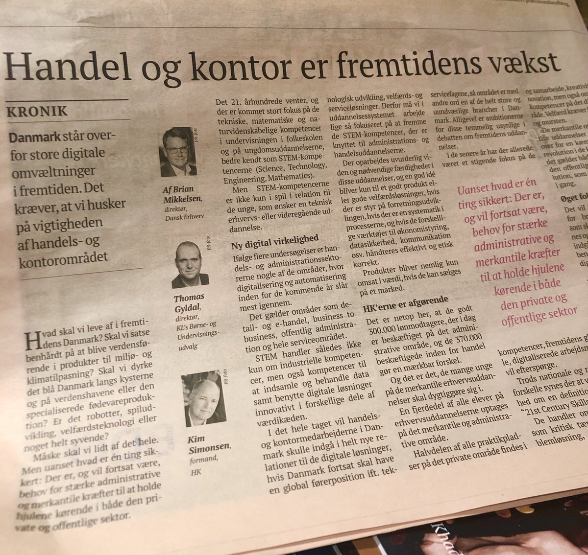 Kimsimonsen_'s tweet photo. Slår et slag for handel- og kontorudd. i dagens @borsendk med @DanskErhverv og @kommunerne. Vigtig sektor for fremtidens vækst #dkpol #uddpol https://t.co/BWGgTWagYW