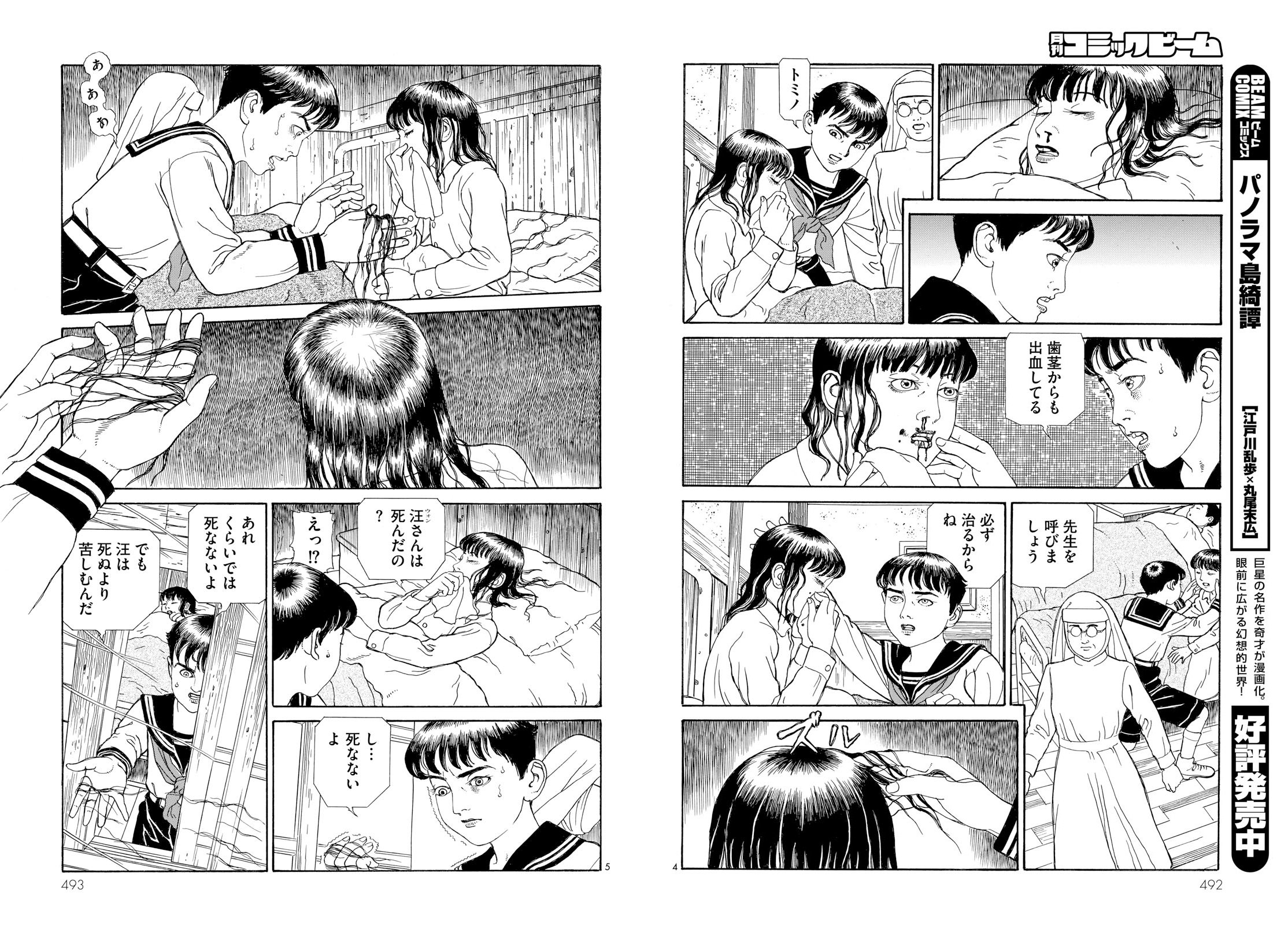 コミックビーム編集部 Di Twitter 月刊コミックビーム19年１月号 絶賛発売中 丸尾末広 キャリア最大の長篇 トミノの地獄 遂に完結 汪との決着をつけたトミノとカタンだったが トミノがある病に侵されてしまい コミックス第４巻は美しすぎるカバー