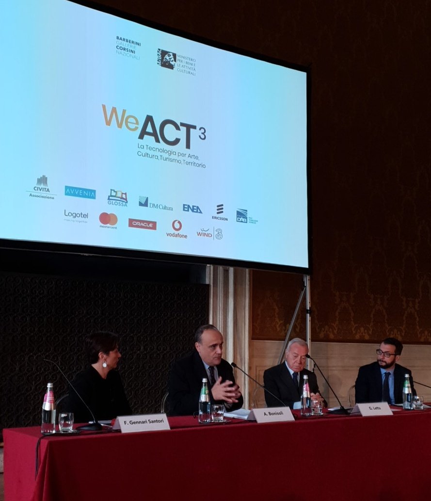 BarberiniCorsin's tweet photo. "Soluzioni tecnologiche applicate al Patrimonio servono a comprendere meglio i problemi e a trovare la soluzione più efficace" così il ministro @BonisoliAlberto per #WeACT3 https://t.co/jnkkT01Qsf