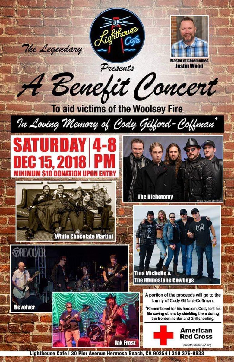 WCMartiniBand's tweet photo. This Saturday 12.15.18 benefit concert @thelighthousehb for the fam of Cody Gifford-Coffman (Borderline) &amp; Woolsey fire victims 4-8pm, five bands.
#chooselove #hermosabeach #concert #iseenord #mxl #mogami #southbay #country #rock #jazz #soul #borderlineshooting #woolseyfire https://t.co/lF4UALhixv