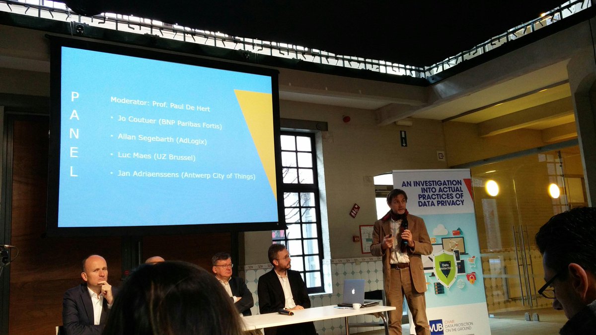 BPrivacyHub's tweet photo. 'The first debate after the #launch of the #dataprotectionongroundchair brings up #practicalchallenges and #solutions to #data protectioncompliance thanks to the wit of great panelists and the moderator' #PauldeHert at the launch of the @dpogchair @VUBrussel #dpogchair https://t.co/pvvHptECHP