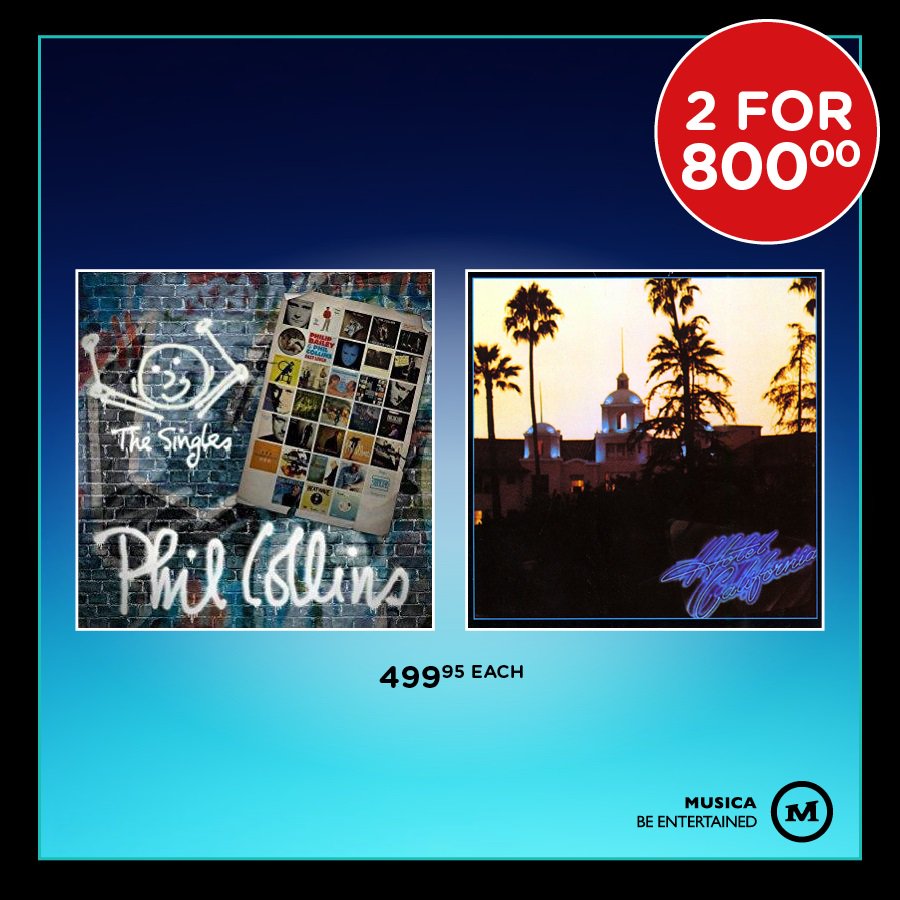 It's that time of the week - time for classic rock Sunday! Get Phil Collins' The Singles on 2 LPs, or The Eagles' Hotel California for R499,95 each - or both classics for R800.