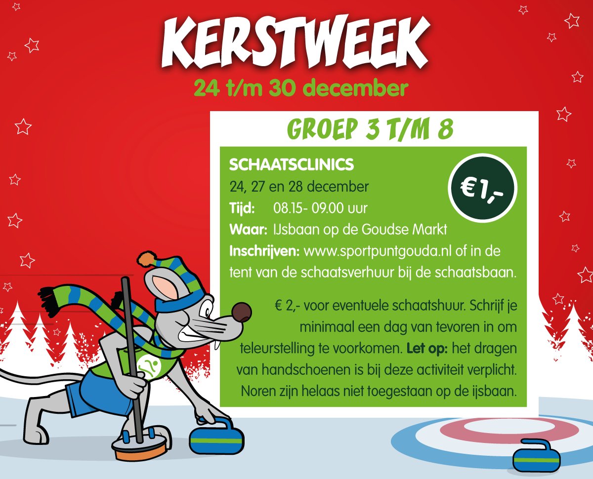 Yes! Ook dit jaar is de Goudse IJsbaan weer opgebouwd op de Goudse Markt. ⛸Tijd om de schaatsen onder te binden! Doe jij mee aan één van de clinics van SPORT•GOUDA? De trainers van <a href="/SCGouda/">SC Gouda</a> leren je de basis van schaatsen. Schrijf je snel online in: sportpuntgouda.nl/nieuws/details…