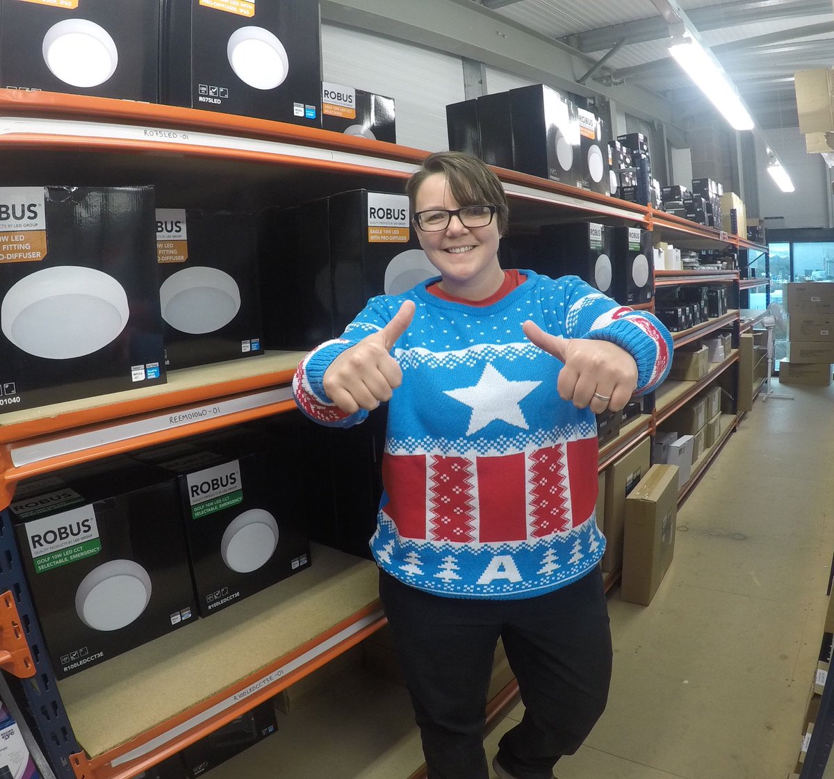 Lynz_1234's tweet photo. @ROBUSLighting Christmas jumper day is in full swing a day early here #ChristmasWithRobus https://t.co/sVi4NZFAR9