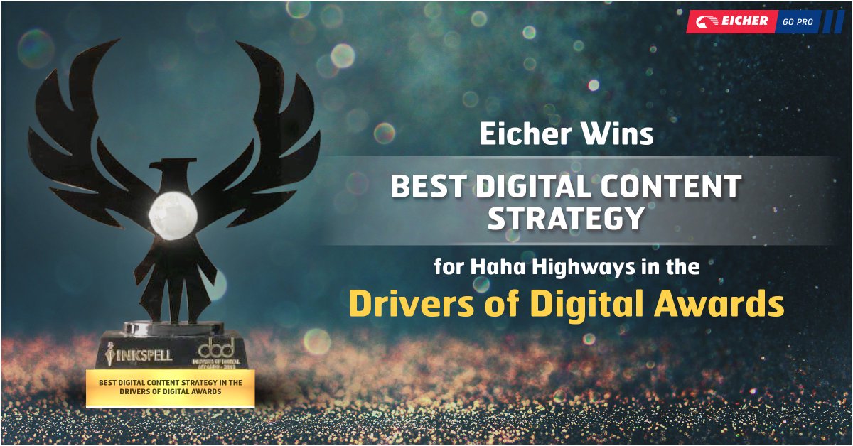 ETBIndia's tweet photo. Time to celebrate as Eicher wins Best Digital Content Strategy award for Haha Highways in the Drivers of Digital Awards 2018.
#HahaHighways https://t.co/r3mlRO4W0W