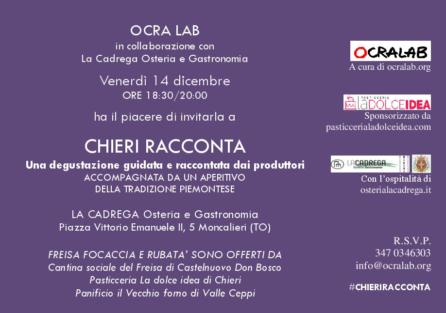 OcraLab_Idee's tweet photo. #cultura #cibo #territorio #sapienza #memoria #storie 
#Chieriracconta: domani all'ora dell'aperitivo a @MoncalieriTO Non perdeteci Non perdetevi... La degustazione di #freisa #focaccia e #rubatà  https://t.co/EENNu1deLf @unannoinpiemont @inPiemonte @turismotorino @rep_torino https://t.co/7weVc6UlhU