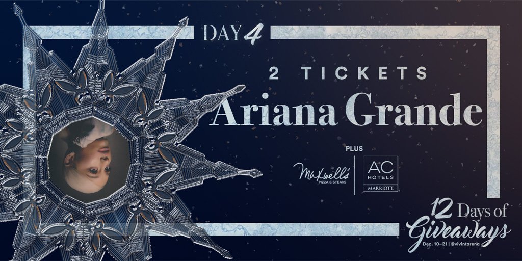 DAY 4: Win 2 tickets to see @ArianaGrande on April 22nd, a one-night stay at AC Hotel SLC, and $40 for dinner at <a href="/MaxwellsSLC/">Maxwell's SLC</a> in the arena.
To enter: 
1⃣Follow @vivintarena
2⃣RT
3⃣Tag a friend
*Winner will be DM'd tomorrow after 9am