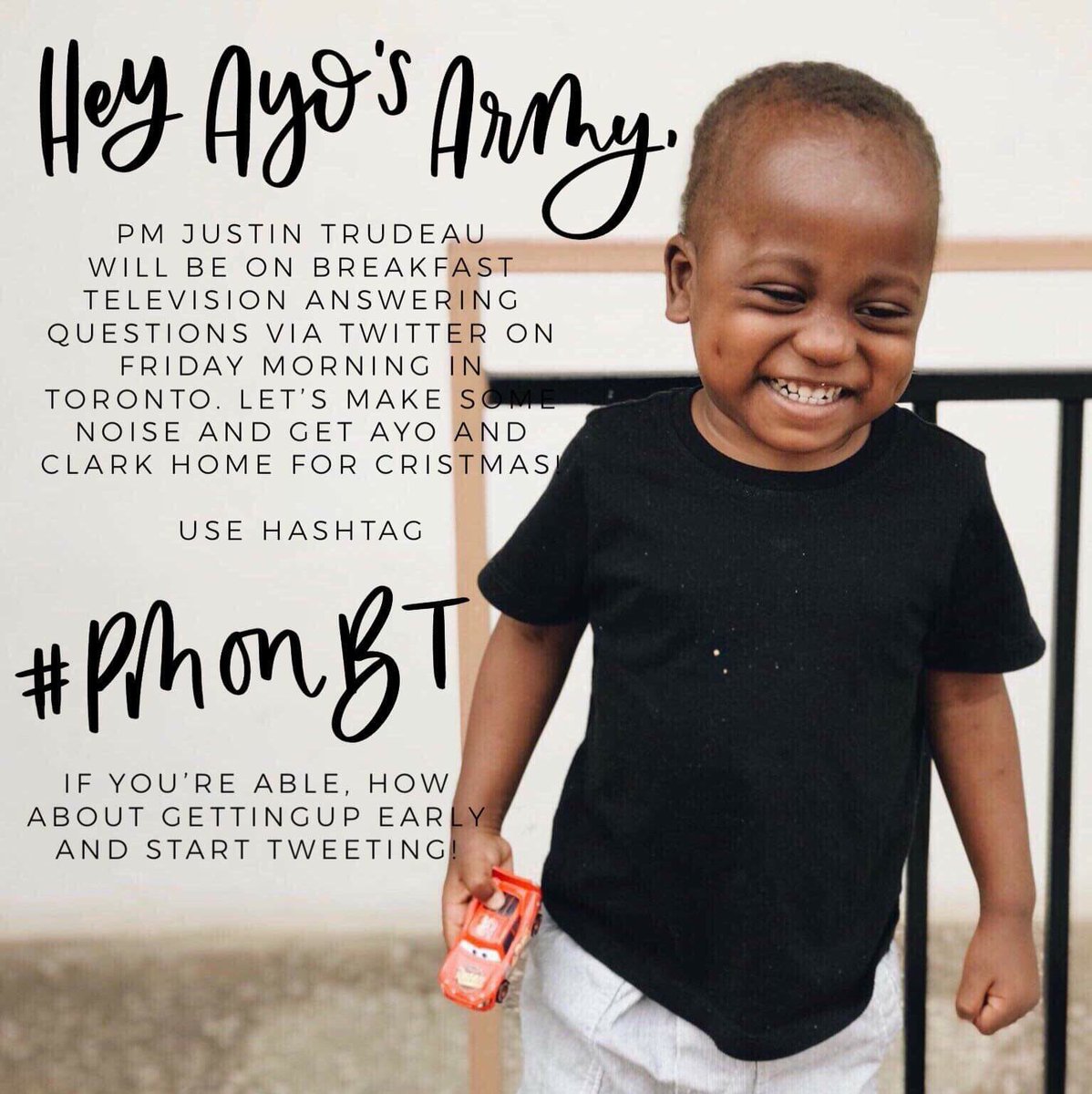 clarkmoran's tweet photo. WE NEED YOUR HELP
Please use #PMonBT to ask @JustinTrudeau about #bringinghomeayo LIVE during the question period on @BTtoronto with @citytammie TOMORROW AM (12.14.18.) AM - you can start tweeting your questions at anytime! [PLEASE RT] // #ayosarmy https://t.co/EpQod8i7XW