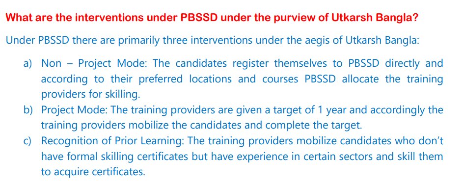 #FAQ: What are the interventions under PBSSD under the purview of Utkarsh Bangla?

Please find the response attached below.  #UtkarshBangla #pbssd #Skills #SkillDevelopment