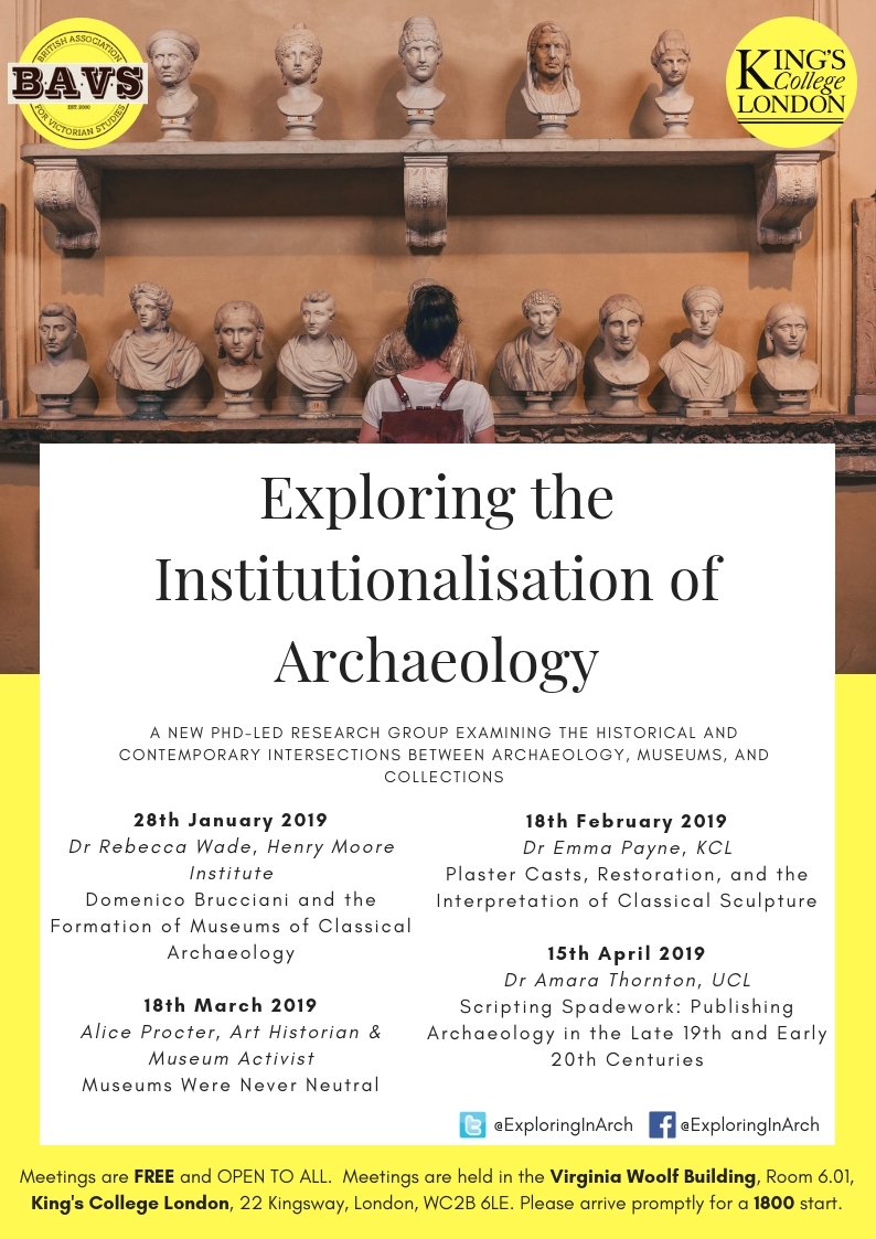 ExploringInArch's tweet image. 2019 SPEAKER PROGRAMME ANNOUNCEMENT! 
Join us for talks from @DrRebeccaWade, @emma_calliope, @aaprocter &amp;amp; @amalexathorn on displaying human remains, archaeology and publishing, the formation of Classical archaeology museums, and restoring plaster casts. FREE &amp;amp; open to all!