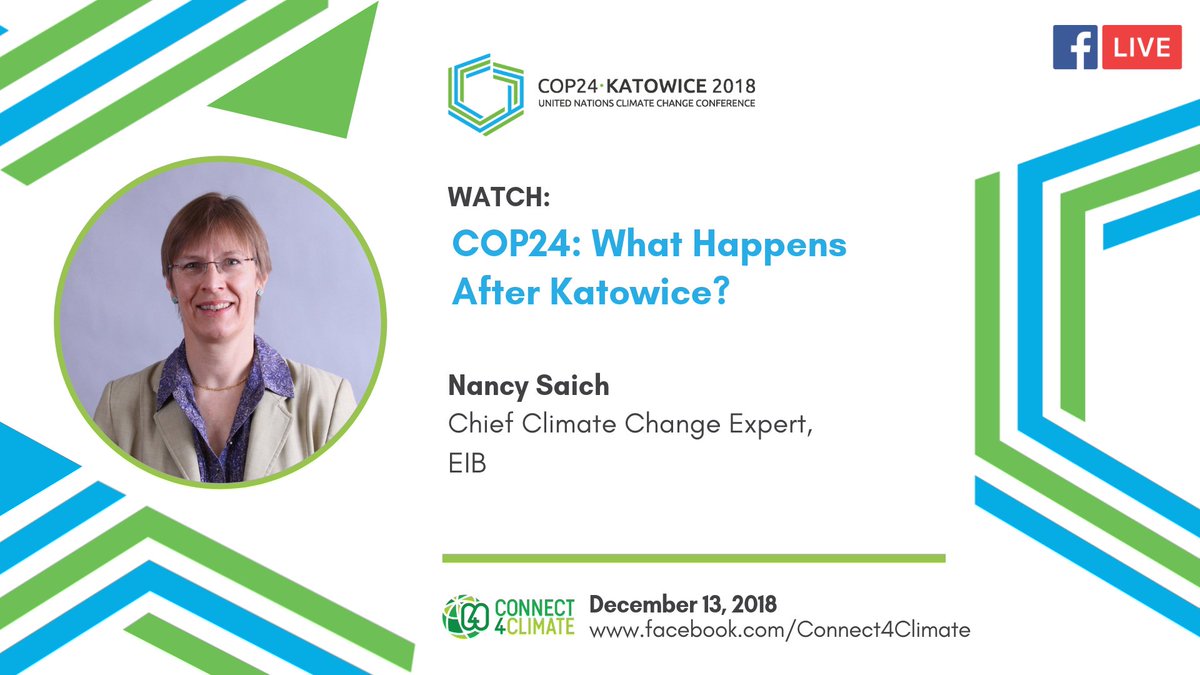 WBG_ClimateEnv's tweet photo. Live from #COP24: Join the conversation with @EIB Chief Climate Change Expert, Nancy Saich on the highlights of the past two weeks & the challenges ahead to meet the #ParisAgreement: https://t.co/TBeK9ghihw #MDBTalks https://t.co/12CocV9TNl