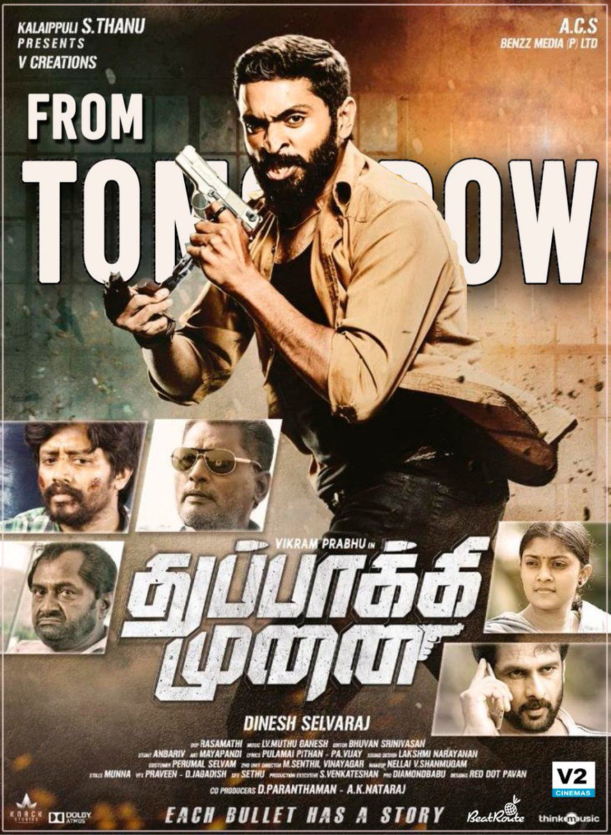 ThamizhPadam's tweet photo. .@theVcreations Presenting @iamVikramPrabhu's #ThuppakkiMunnai Releasing Worldwide Tomorrow! 

#ThuppakkiMunaiFromTomorrow 

@ihansika @din_selvaraj #Rasamathi @iam_LVM @thinkmusicindia https://t.co/jeUwOYiAqp