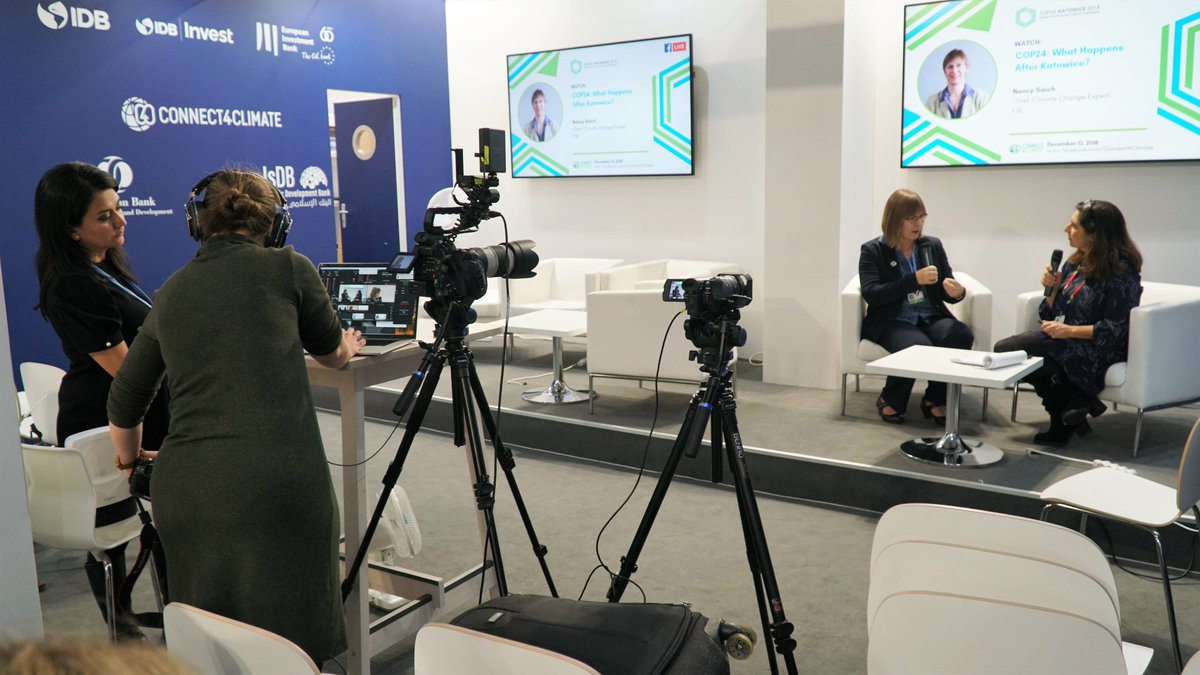EIB's tweet photo. We teamed up with @Connect4Climate to bring you a #FacebookLive with our Chief Climate Change Expert Nancy Saich where we discussed the highlights of the past 2 weeks here at #COP24 ๐๐ In case you missed it, you can watch the recording here ๐https://t.co/4EazOFAZU9 #MDBTalks https://t.co/PkBAJ9IVu9