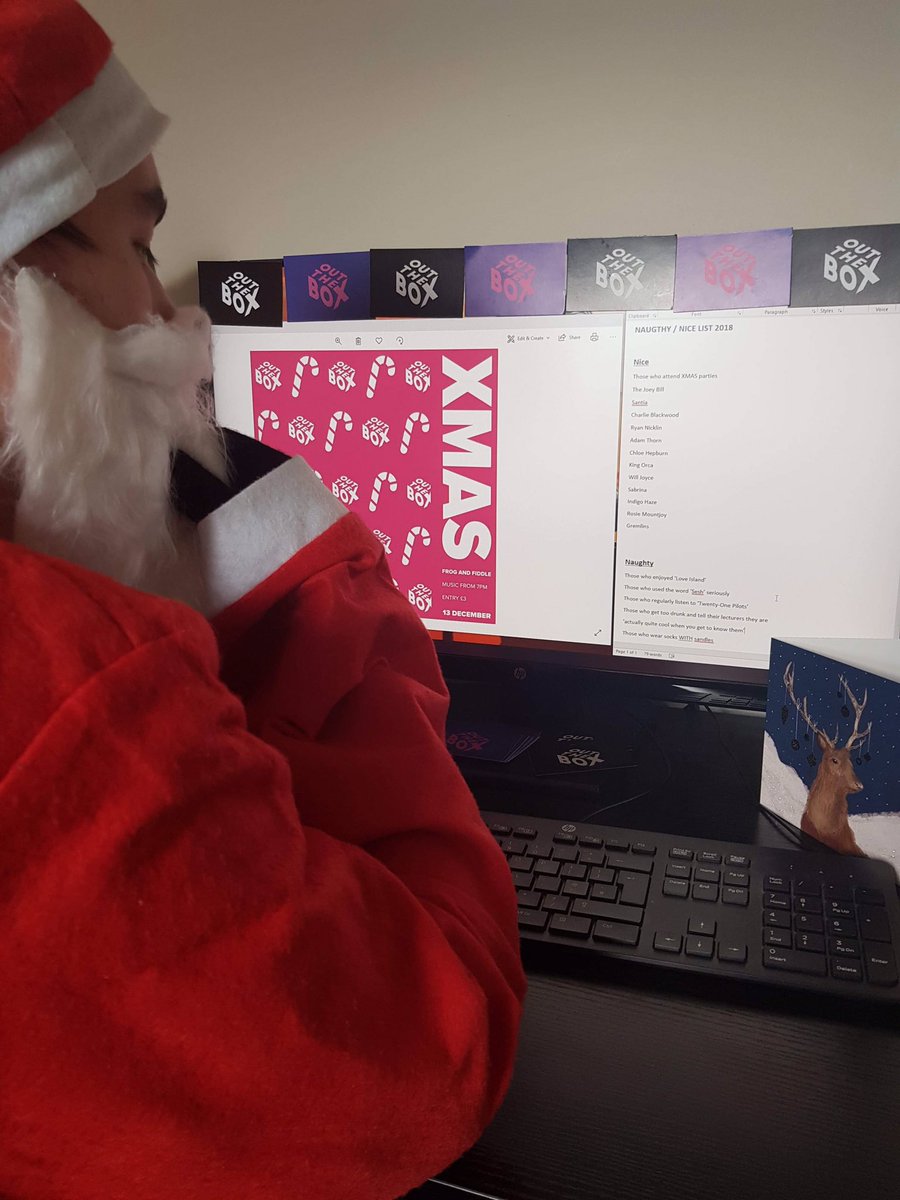 OTBProduction_'s tweet photo. He’s making a list, he’s checking it twice; he’s gonna find out who’s naughty or nice, Santa Claus is coming to town, join the man himself tonight from 7pm at @frogandfiddle for the OTB Xmas Party 🎅🏻🎄🎁 https://t.co/eTaLDDXYpm
