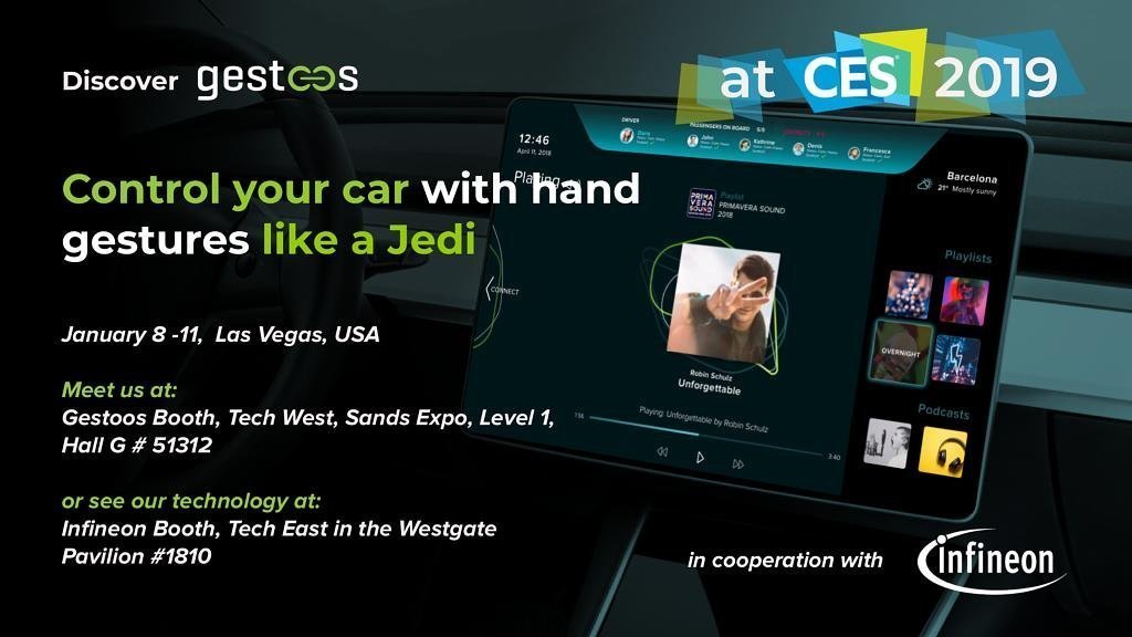 Gestoos's tweet photo. @CES 2019: Control your car with hand gestures like a Jedi. Meet us at Gestoos Booth, Tech West, Sands Expo, Level 1, Hall G #51312 or see our technology at @Infineon Booth, Tech East in the Westgate Pavilion #1810 #CES2019 #infineon #Automotive https://t.co/xtX1nCVU3n