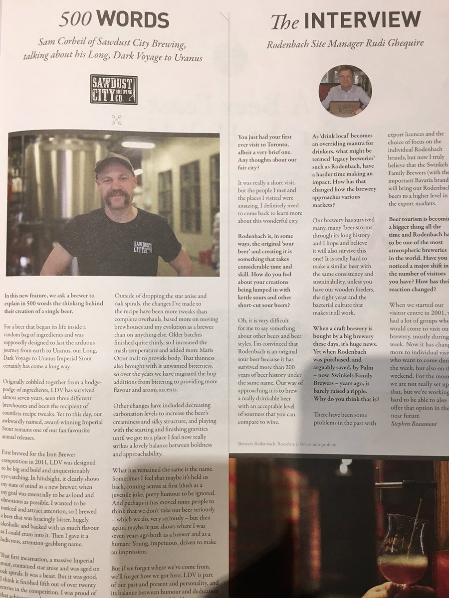 sawdustcitybeer's tweet photo. Howdy Y’all, thanks to @BeaumontDrinks for lettin’ me write a few words about our Long, Dark Voyage to Uranus Imperial Stout in this issue of O/G magazine. A little history &amp; self reflection about one of our fan faves! Pick some up @LCBO today! https://t.co/El340NXFvE