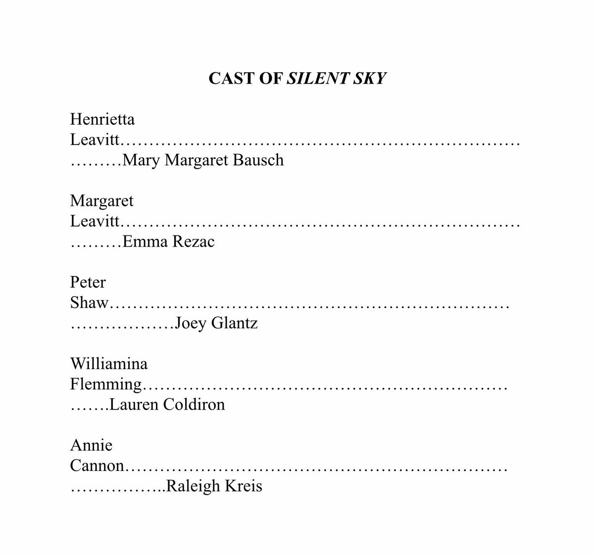 DASHtheater's tweet photo. Congrats to the cast of “Silent Sky”! This is going to be a great show. Performance dates and times coming soon! https://t.co/VIeeiUPWw2