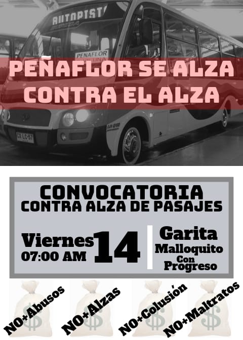 Curamapu_'s tweet photo. Vecin@s de #Peñaflor hacen un llamado a manifestarse en #RECHAZO a la alza de pasaje mañana viernes 14 a las 07:00 AM afueras de la garita de Bupe$a que está ubicada en la calle #Malloquito con #Progreso https://t.co/adEyxJyBMw
