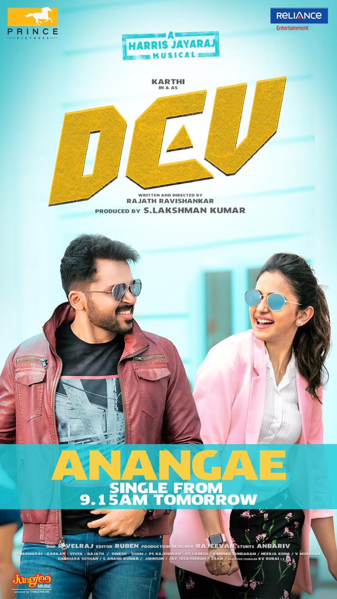 PulagamOfficial's tweet image. #DevSingle, #Cheliya (Telugu) &amp;amp; #Anangae (Tamil) Releasing Tomorrow at 9:15 AM #Dev

@Jharrisjayaraj Musical

@Karthi_Offl @Rakulpreet
@RajathDir @PrincePictures_ @LightHouseMMLLP @TagoreMadhu @RelianceEnt @TimesMusicSouth