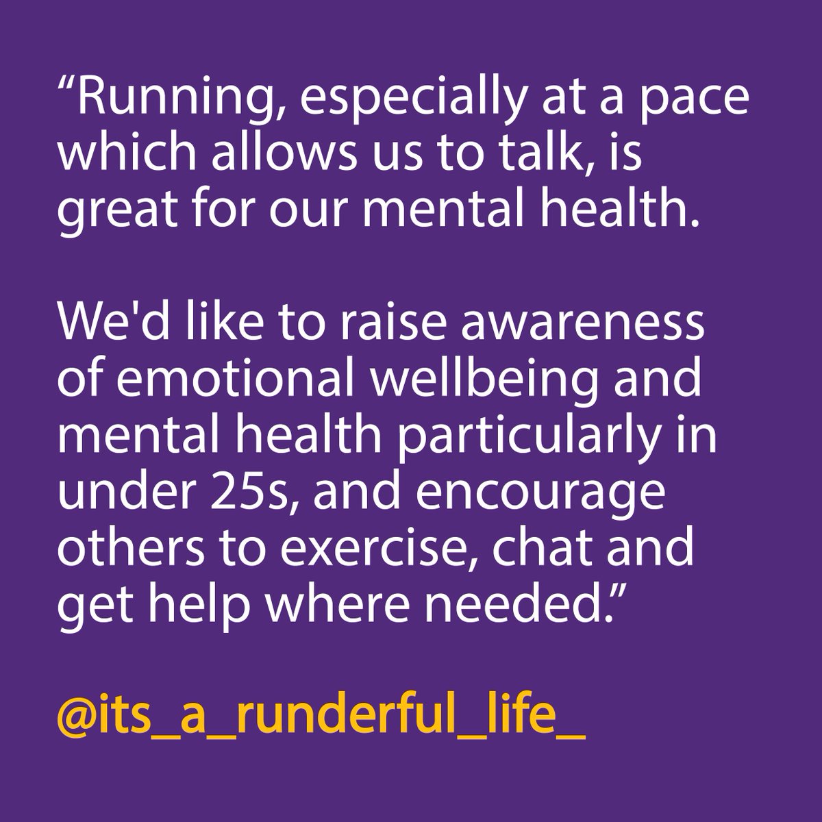 Jen &amp; Erin are running to raise awareness of under 25's mental health &amp; our work. Jen said: ‘We're doing it because running esp at a pace which allows us to talk, is great for our mental health.’ Follow these inspirational young women on Instagram here. instagram.com/its_a_runderfu…