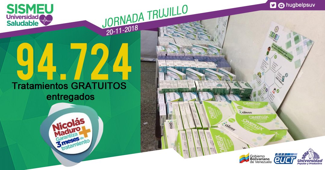SISMEU_OFICIAL's tweet photo. #SismeuProtegeAlPueblo| 94.724 tratamientos médicos fueron entregados a trabajadores universitarios del estado #Trujillo en una jornada de salud realizada por el @SISMEU_OFICIAL y el esfuerzo del Pdte.@NicolasMaduro https://t.co/EYM2ecipQZ
