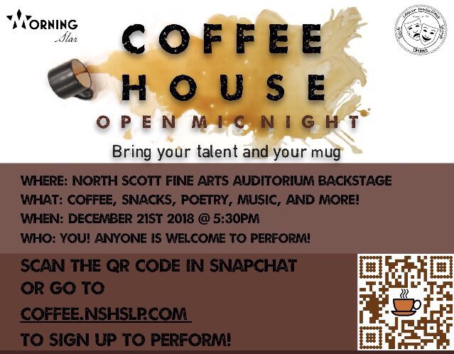 ALUMNI!! We would love to have you back to perform at Coffeehouse! Sign up at coffee.nshslp.com! ☕️🍪🎤