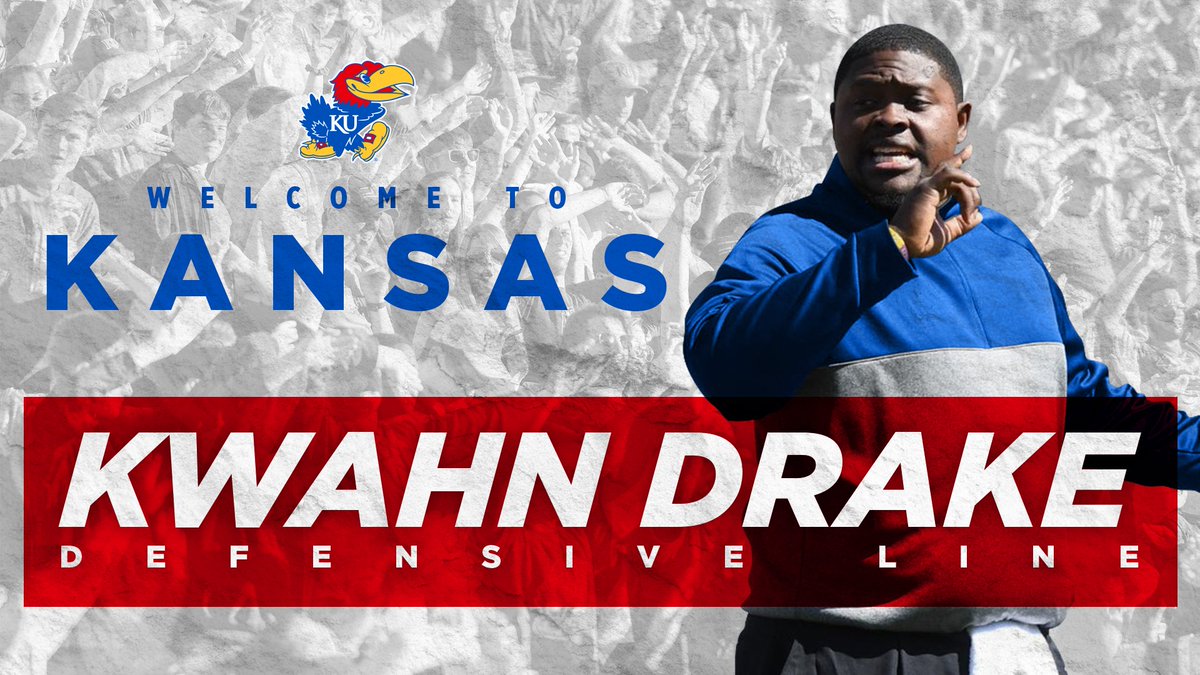 KU_Football's tweet photo. .@CoachLesMiles has hired Kwahn Drake to coach the #KUfball defensive line.

Welcome to the Jayhawk family, Kwahn!

➡️ https://t.co/ctsrSJfPUn https://t.co/Qwdrzpiuz1